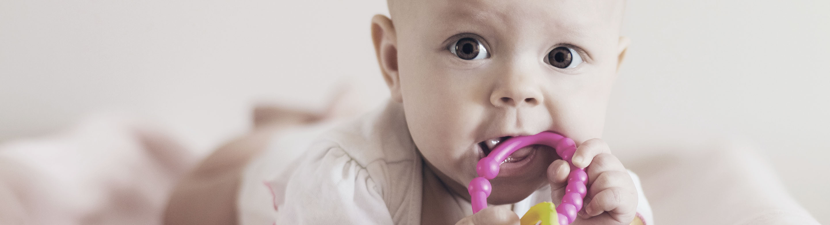 Bebé curioso mordiendo un juguete